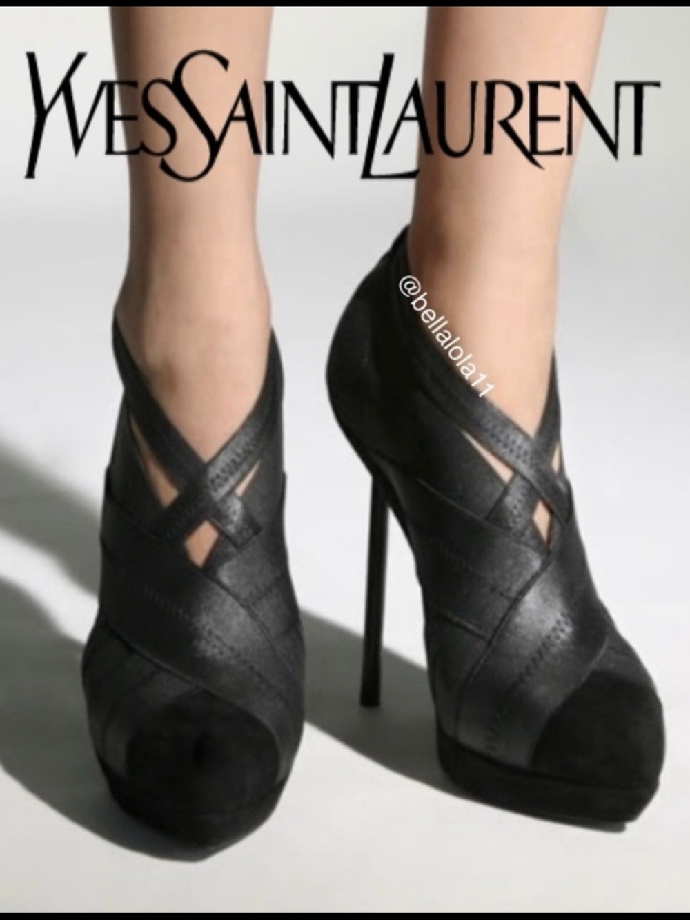 Yves Saint Laurent Black Crisscross Stiletto Booties